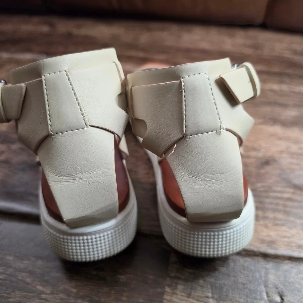 MIA Elena Sandals‎ Womens 8.5 Cream Flatform Clear Strap Ankle Buckle 3G1637L